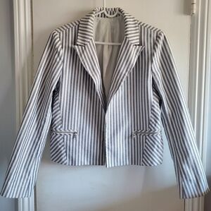 Express Blue & White Striped Zipper Blazer Size M Academia Preppy Corpcore